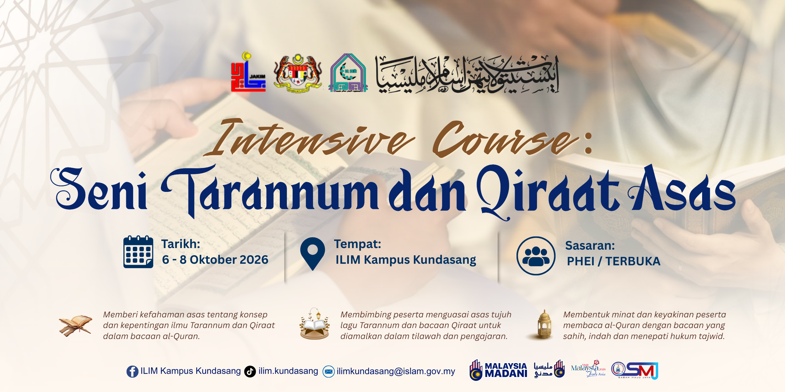 Intensive Course Seni Tarannum dan Qiraat Asas 6-8 Okt 2026