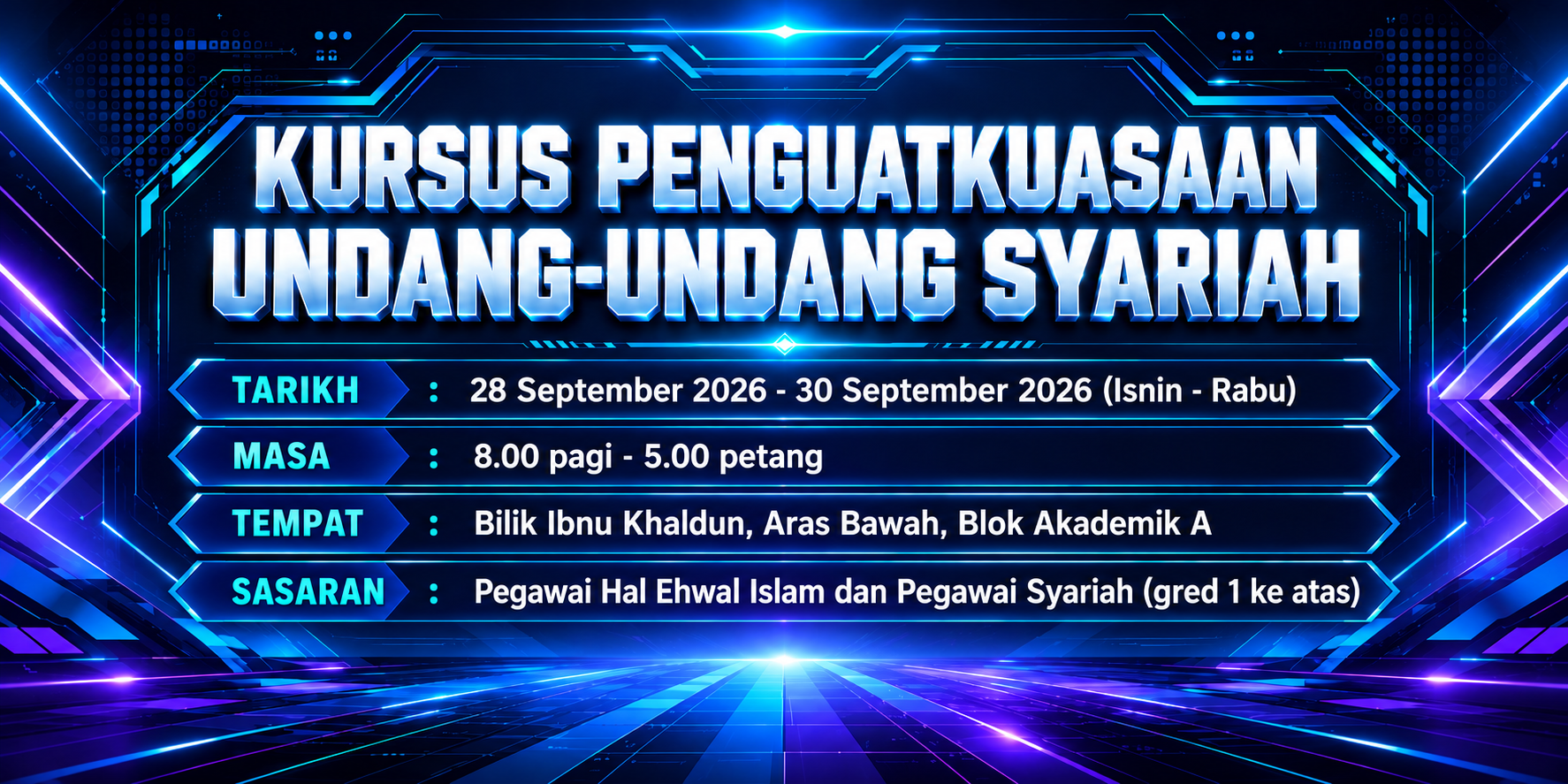 Kursus Penguatkuasaan Undang-undang Syariah 28-30 Sept 2026